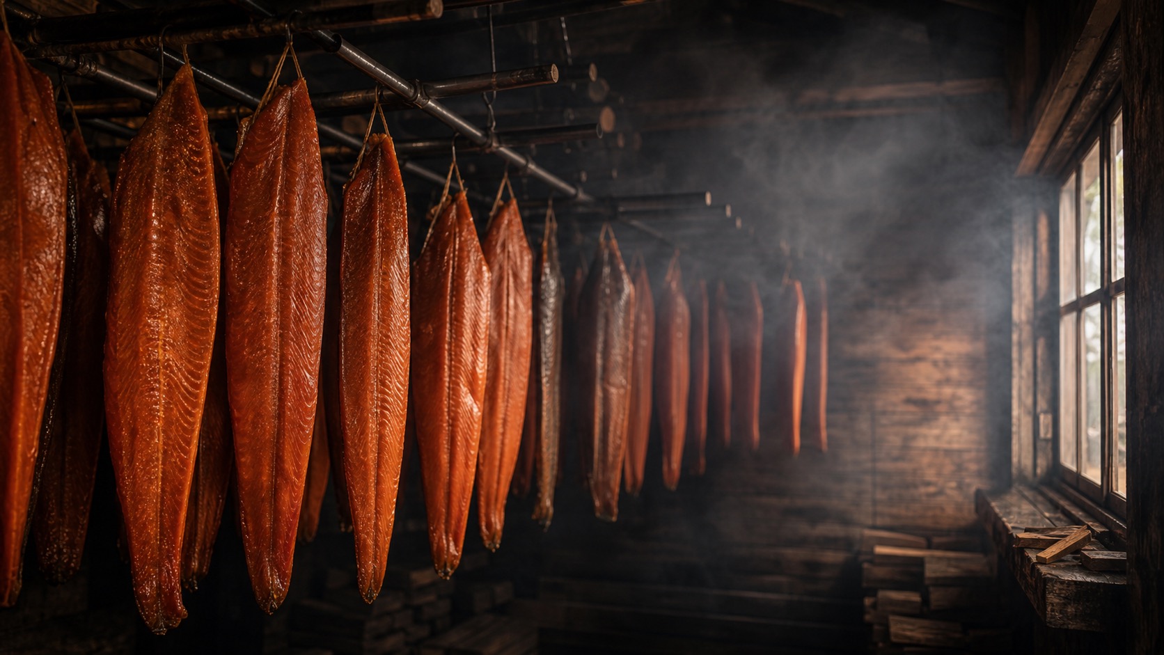 Traditional smokehouse for salmon preparation